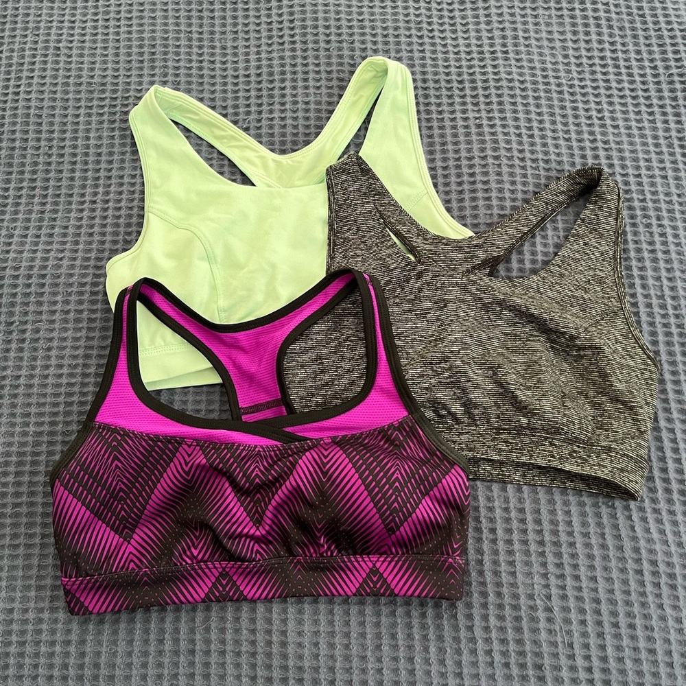 Tek Gear Pink, Green, and Gray Sports Bras for Active Comfort